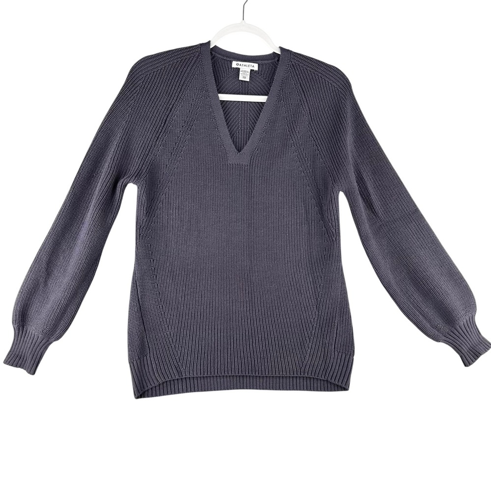 Athleta Hanover V Neck‎ Sweater Womens XXS Extra Fine Wool Blend Ribbed Knit